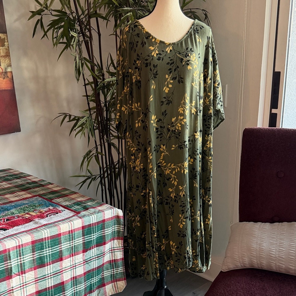 Woman Within Olive and Mustard Floral Dress